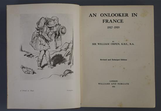 Orpen, William Sir - An Onlooker in France, qto, cloth, London 1924 and 33 others, mostly relating to the 1st and 2nd